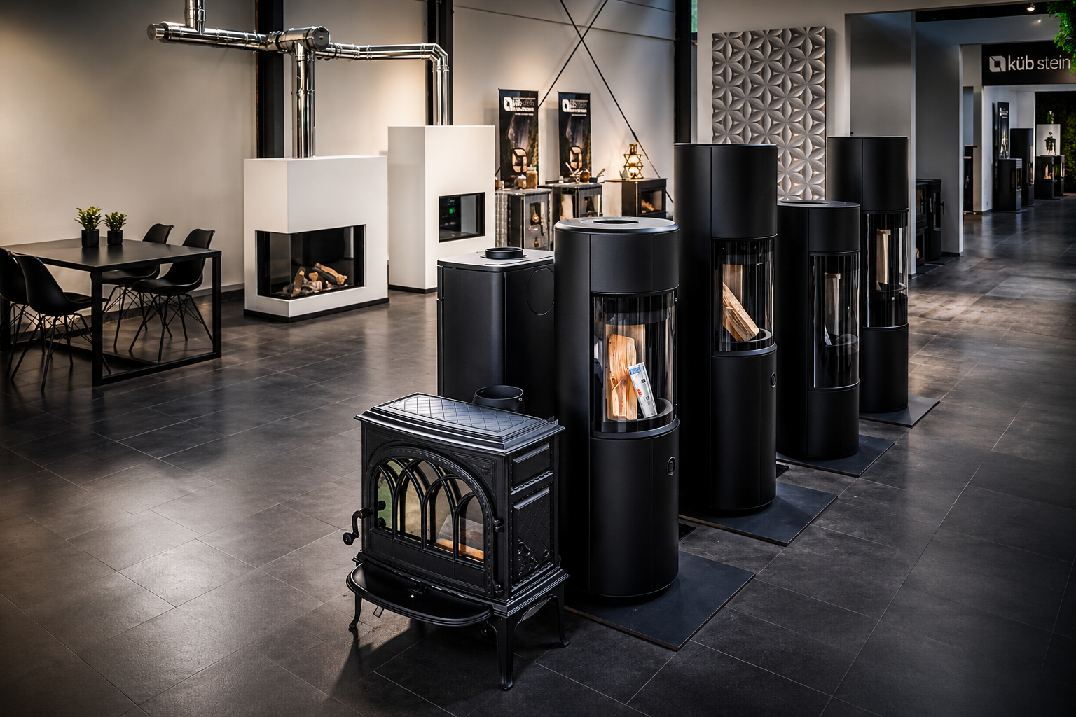 Ofen- und Kaminmodelle in der Küblböck-Ausstellung