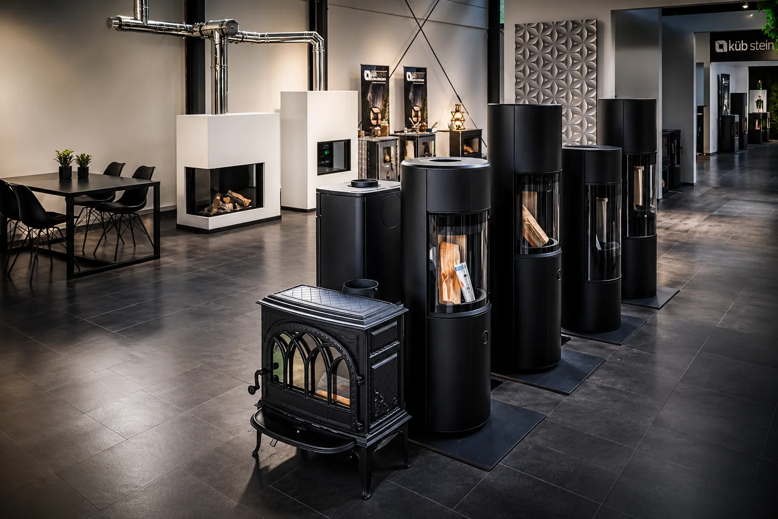 Ofen- und Kaminmodelle in der Küblböck-Ausstellung